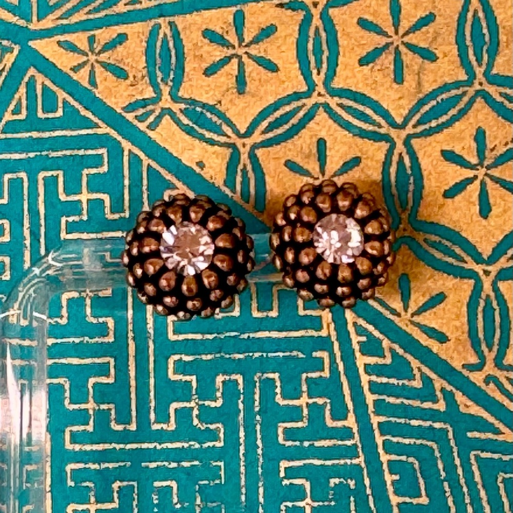 J. Crew Gold-tone Stud Geometric  Earrings w/ rhinestone & black accents